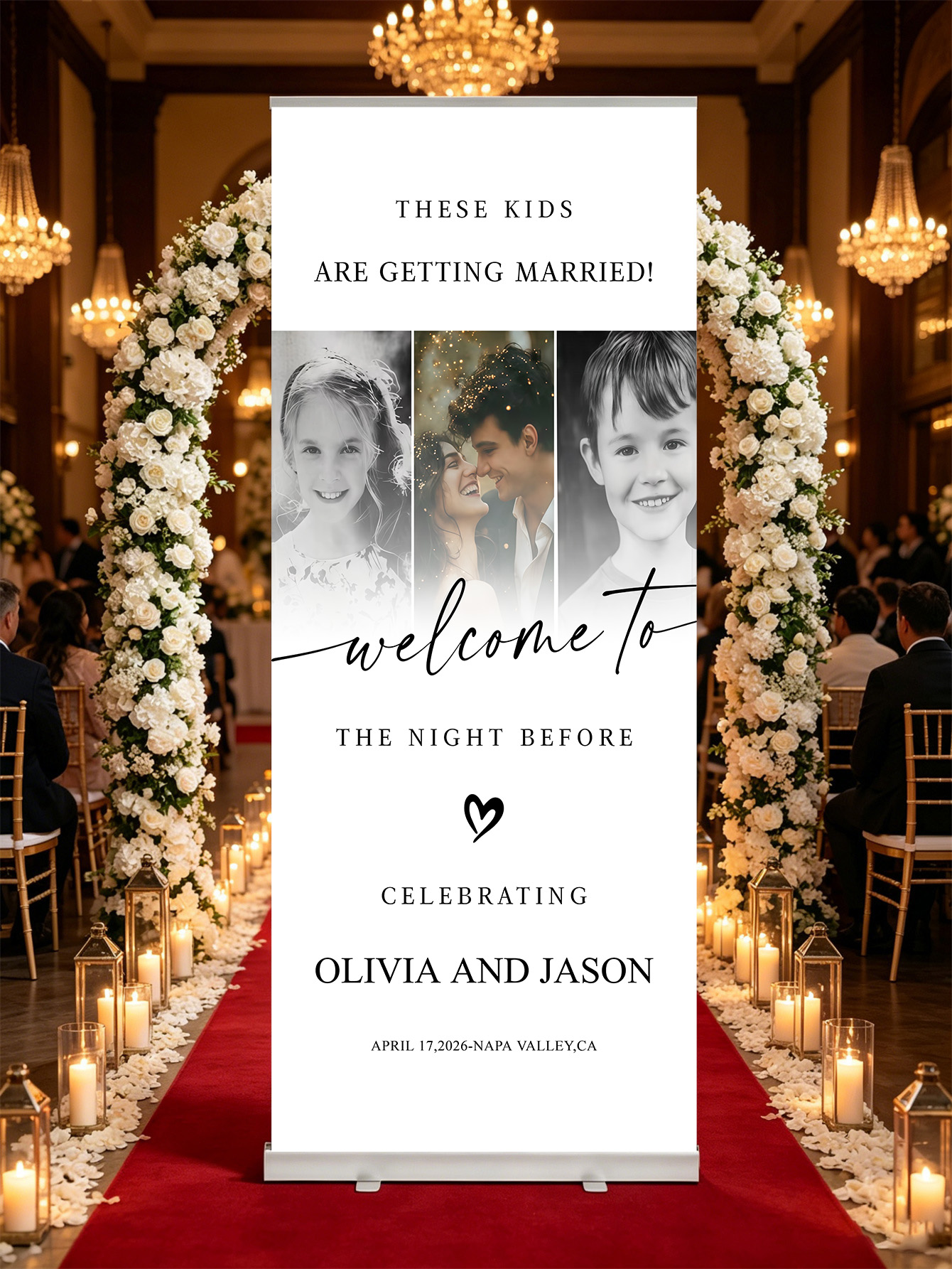 Customized wedding retractable banners - personalized photo wedding welcome signs, reception decorations and background curtains